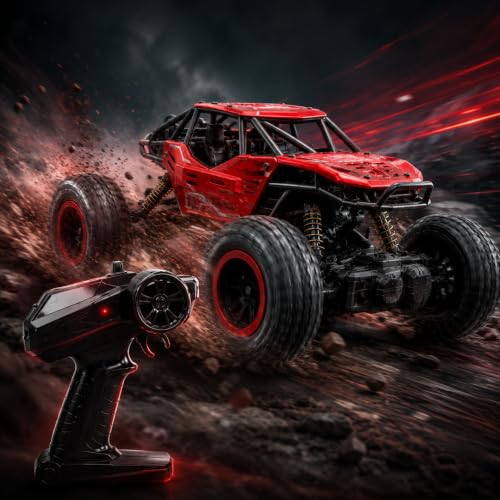 Image of NHR Kids Remote Control Rock Crawler RC Car with Rechargeable Battery, Red