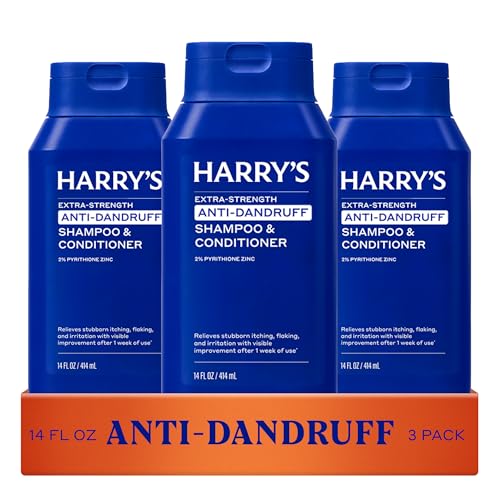 Harrys Extra-Strength Anti-Dandruff Mens 2 in 1 Shampoo and Conditioner - (3 Pack) 14 fl oz - Made with 2% Pyrithione Zinc