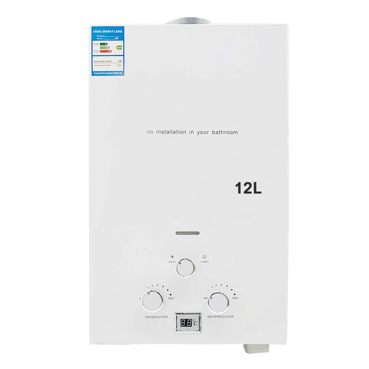 Tragbarer Gas Durchlauferhitzer 12L 24KW Propangas Campingdusche für Dusche im Außenbereich Dusche Bad Warmwasser Camping Dusche LPG Warmwasserbereiter Warmwasser Tankless Instant, Weiß