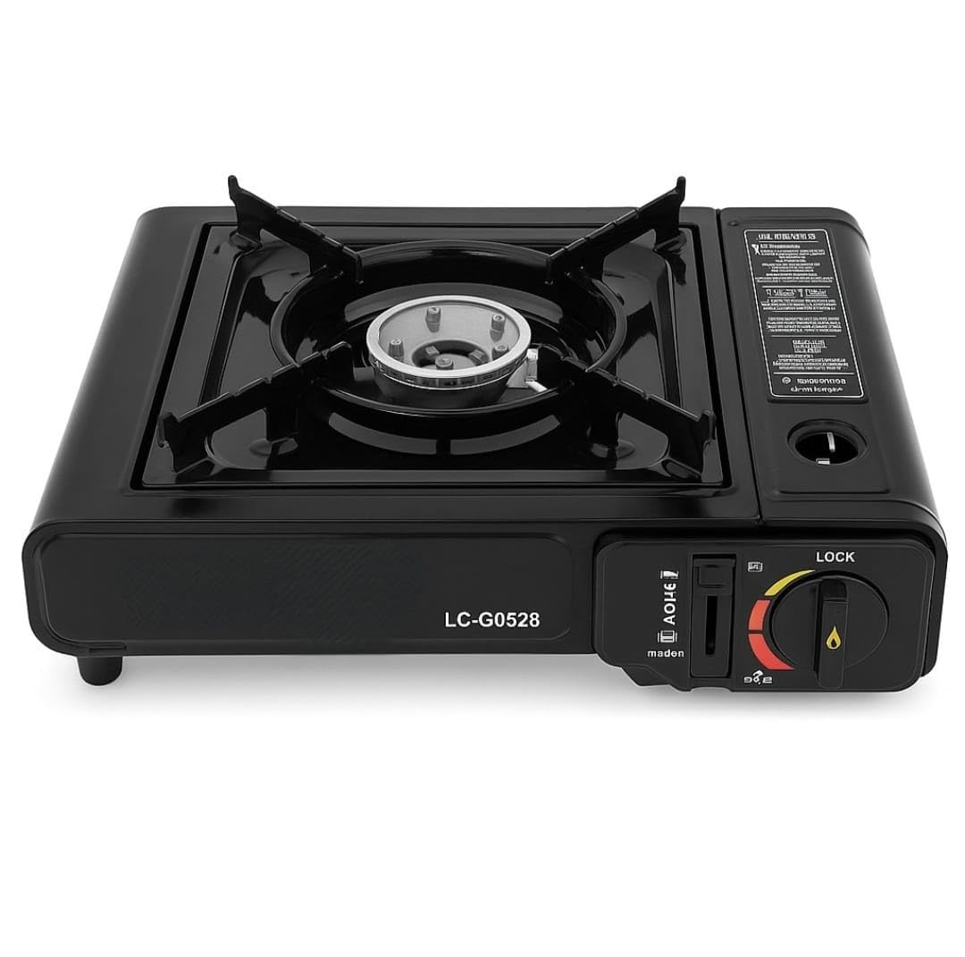 Hornillo de Gas Portátil con Maletín Cocina Camping a Gas Butano Encendido Automático Piezoeléctrico Potente, Seguro y de Bajo Consumo Ideal Camping, Excursiones y Emergencias Cartucho Gas No Incluido