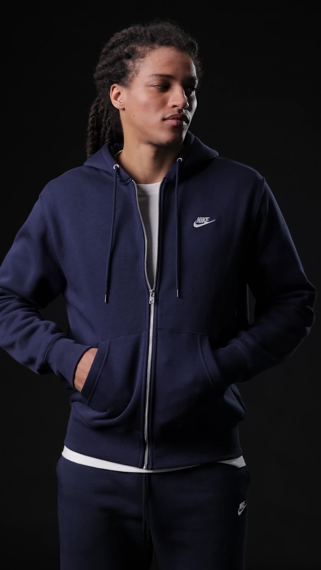 Nike Men's Club Full-Zip Fleece Hoodie, Obsidian/Obsidian/White, X
