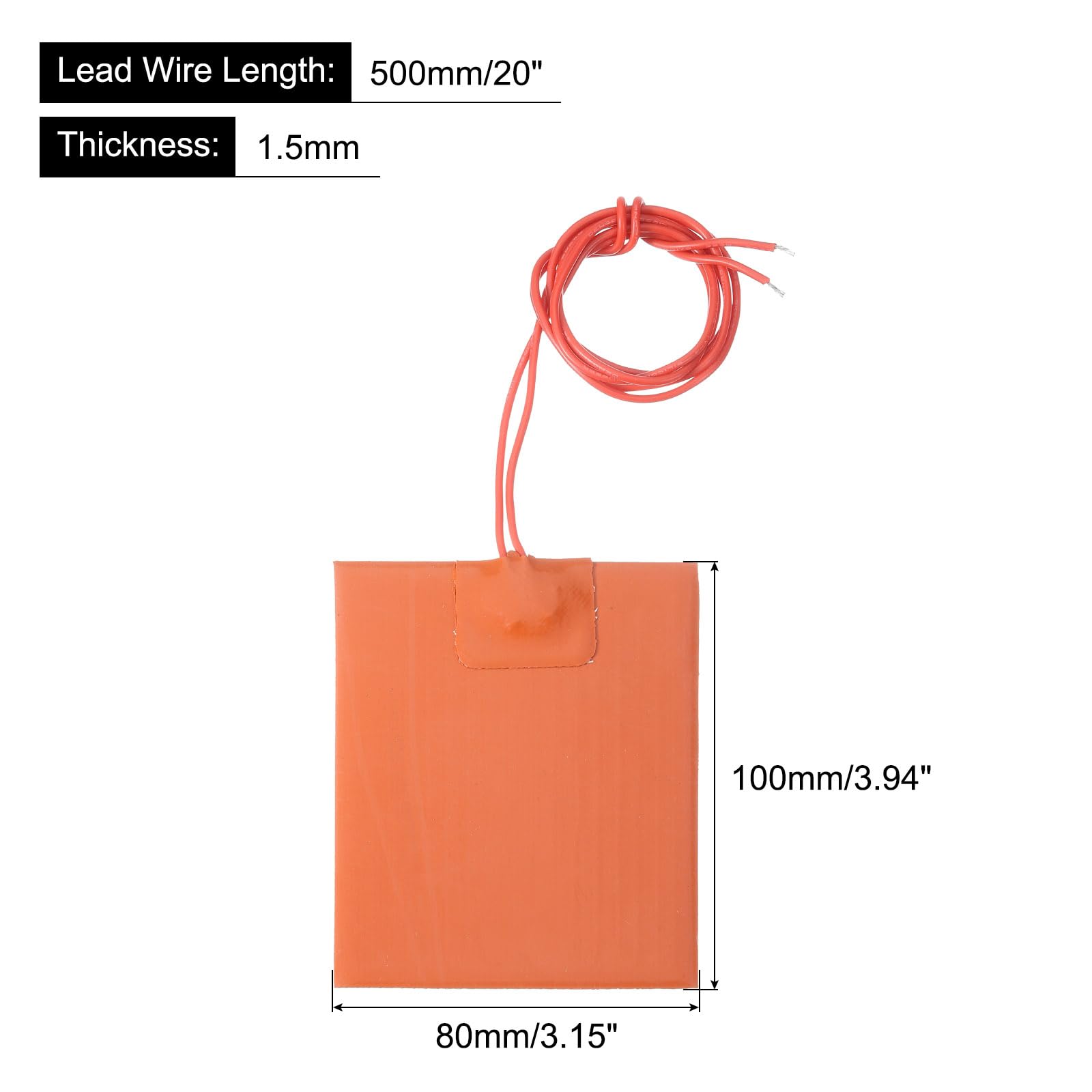 sourcing map Plaque Chauffante en Silicone, Film Chauffant 12V 25W, Plaque Chauffante Flexible 100mmx80mm pour Température Constante, Lot de 5