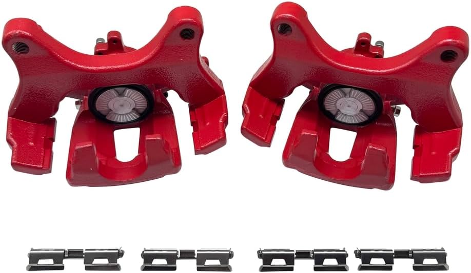 S5500 Rear Brake Caliper with Bracket Red Left & Right Side Pair 18B5500 18B5501 for 2015 2016 2017 Ford F-150 FL3Z2552A FL3Z2553A