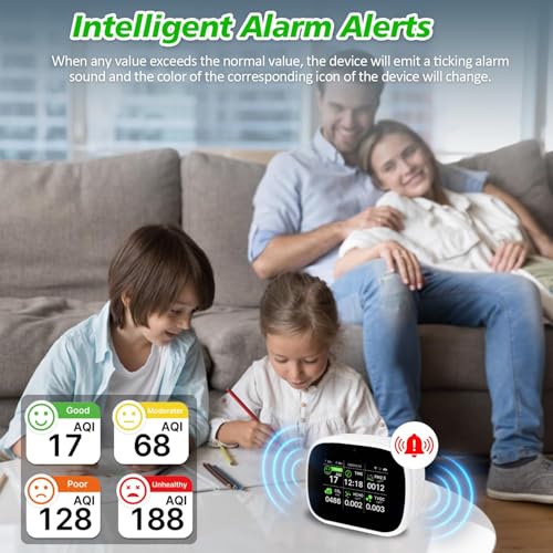 Image of 18-in-1 Smart Air Quality Monitor, WiFi Indoor Air Detector with Dual Chip, Real-Time Monitoring for AQI, CO2, PM2.5, PM1.0, PM10, TVOC, HCHO, Time, Temperature and Humidity with APP