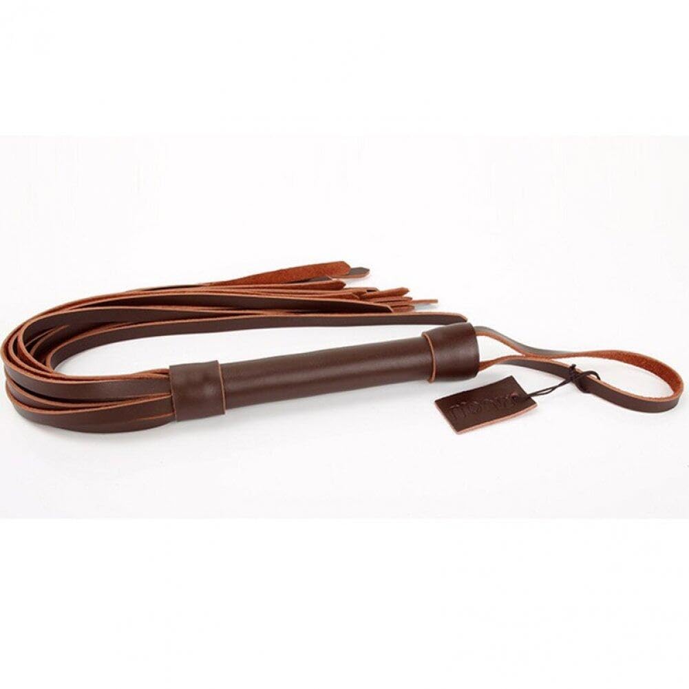 Hrippy Brown Leather Horse Whip Handmade Suede Flogger Horse Riding Whip Handle With Wrist Strap For Outdoor Riding Training Accessories