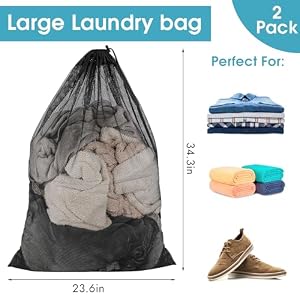 2 Pack Mesh Laundry Bags, 23 x 34 Inches Heavy Duty Mesh Laundry Bag, Large Laundry Drawstring Bag for College, Dorm, Travel, Family and Apartment Dwellers, Black 2 Pack Mesh Laundry Bags 23 x 34 Inches Heavy Duty Mesh Laundry Bag Large Laundry Drawstring Bag for College Dorm Travel Family and Apartment Dwellers Black