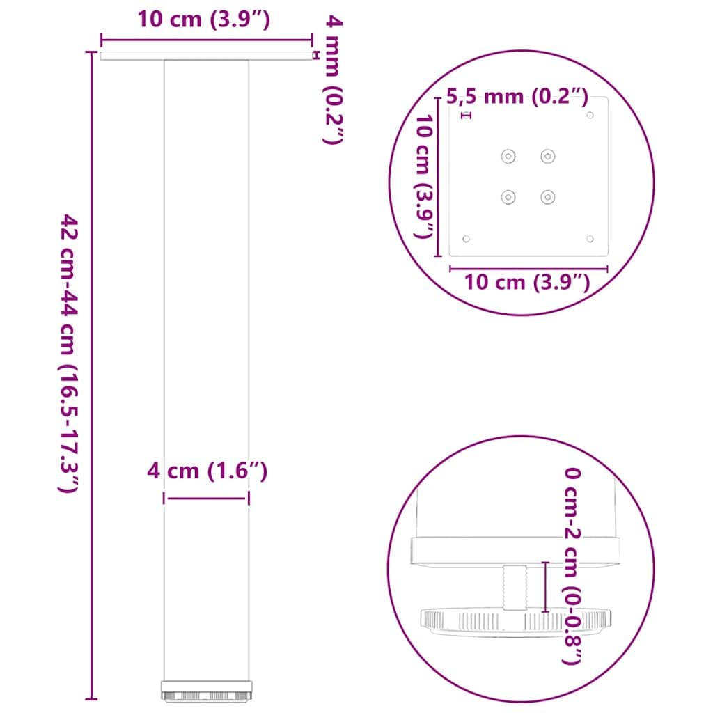 Couchtischbeine 4 Stück Weiß 42-44 cm aus Stahl Höhenverstellbar mit Nivellierfüßen für Möbel DIY BAU