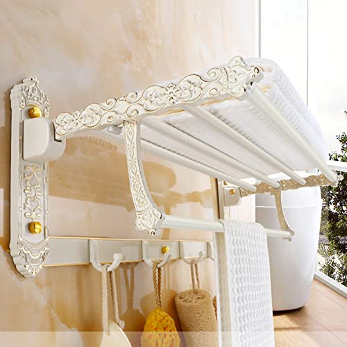 Support de serviette pliable blanc 50cm avec crochets amovibles LWX - 4