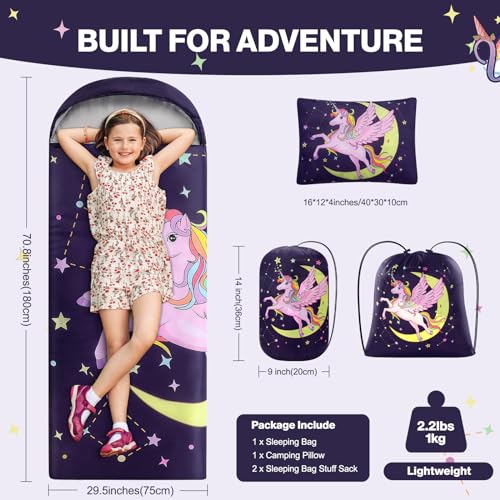 ETGLCOZY Kids Sleeping Bag with Pillow - Larger Toddler Nap Mat - Slumber Bag for Girls Boys, Washable, Roll up, Perfect for Camping Backpacking Daycare Preschool Travel Sleepover Ages 3-12 Years by ETGLCOZY - Image 2