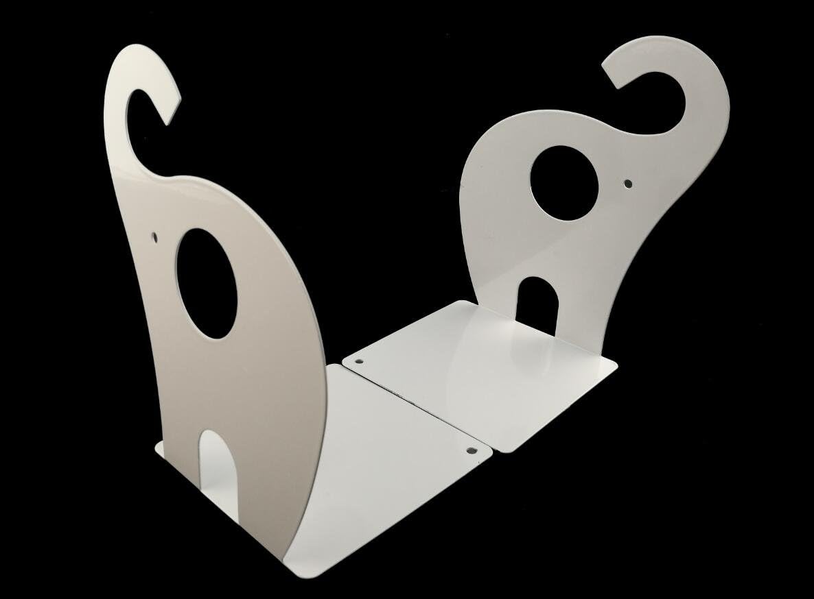 Cute Elephant Bookend for Kids, Metal Bookends, Bookends for Baby Nursery, Nursery Decor (White)