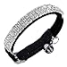 Diamond Bling Collar | Safe Leather Rhinestones Crystal Diamante with Adjustable Clasp Up To 11 inch and Ring Bell | For Puppy Kitten Cat Small Dog | Vibrant Black