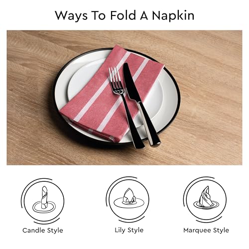 Image of Encasa XO Dining Table Napkins Set of 6, 50x50 cm | Machine Washable Reusable, Recycled Cotton Cloth Napkin, Soft & Absorbent, Table Decor for Hotels, Farmhouse - White & Roma Red Stripes