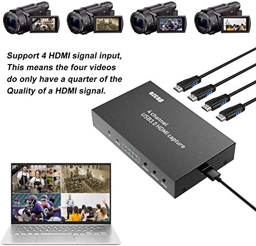 Y&H 4 Channel HDMI Video Multi Capture Card USB3.0 1080P 60fps Video Record and Live Stream, Built-in Multi-viewer and Screen Switch, for PS4,Nintendo Switch,Wii U,Xbox,Security Camera,Video Meeting