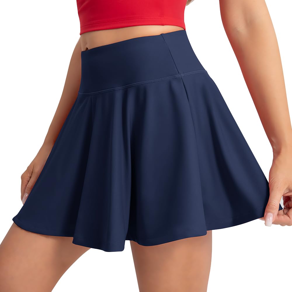 Womens Pleated Tennis Skirt with Built-in Shorts High Waisted Athletic Skort for Golf Running Yoga Workout