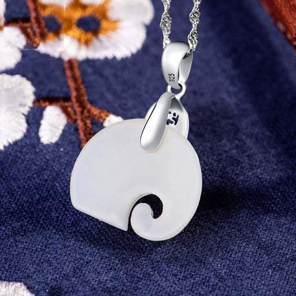 Collier éléphant en argent S925 et véritable jade de Hotan