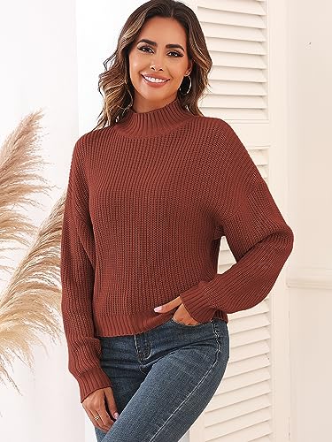 Image of ZAFUL Women's Cropped Turtleneck Sweater Lantern Sleeve Ribbed Knit Pullover Sweater Jumper