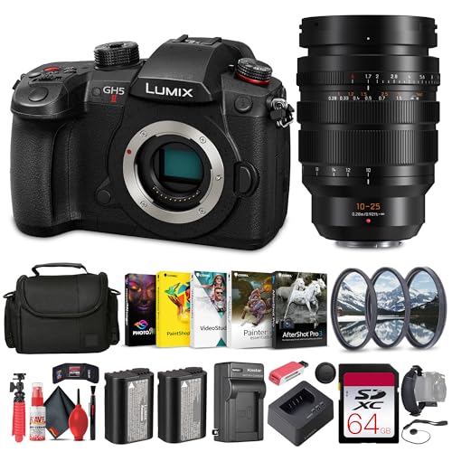 Panasonic Lumix GH5 II Video-Focused Mirrorless Camera Body, Cinema Creator Bundle + 10-25mm f/1.7 Lens + 64GB Memory Card + Extra Battery + More