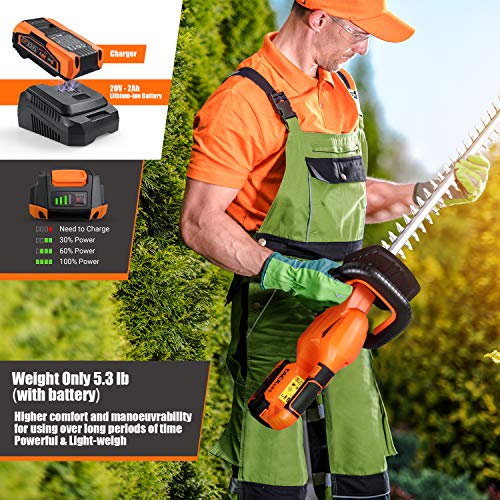 TACKLIFE Cordless Hedge Trimmer, 22-Inch Hedge Trimmer, 20V Battery and Charger Included, Rotating Rear Handle, 0.74-in Cutting Gap, with Blade Cover, for Hedges, Shrubs and Bushes Cutting-DHT1A