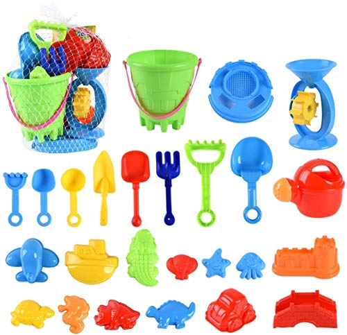 StillCool Kids Beach Sand Toys Set, Beach Toys Includes Sand Water Wheel, Castle Molds, Truck Bucket, Beach Shovels RakesTool Kit, Hourglass, Sea Animal Molds, Watering Can, with Mesh Bag - Thumbnail 4