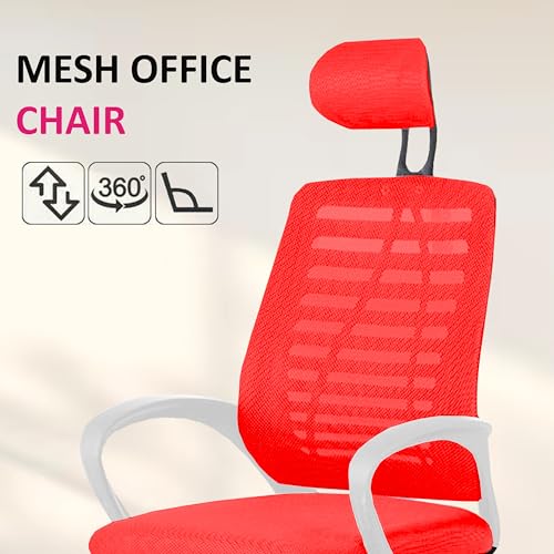 Image of Casa Copenhagen,Mesh Office Desk Chair,Rocking Chairs Ergonomic Computer Chair Adjustable High with Headrest and Comfortable Armrest Swivel Chair - Red & White Handle