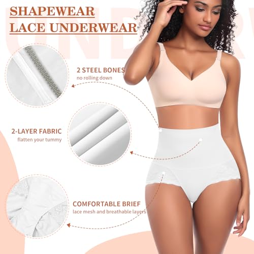 Image of Werena Tummy Control Shapewear Panties for Women High Waist Body Shaper Underwear Lace Shaping Girdle Briefs