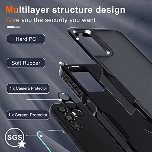 Image of for Samsung Galaxy A14 5G Case with 1 Pcs Tempered Glass Screen Protector and 1 Pcs Camera Lens Cover,Heavy Duty Rugged Shockproof Full Body Protective Phone Cover,Black Matte