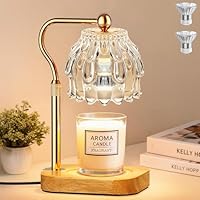 Candle Warmer Lamp with Timer Dimmer, Modern Wax Warmer for Scented Wax Jar Candle Warmer with 2 Bulbs, Adjustable Height Glass Lamp for Gifts for Women, House Warming Gifts, Home Decor, Gold clear