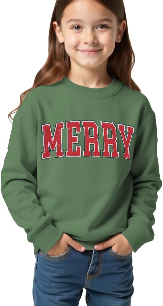 Kid Christmas Sweatshirt Trendy Girl Boy Merry Pullover Xmas Crewneck Long Sleeve Shirt Tops Winter Outfit 6-11 Years