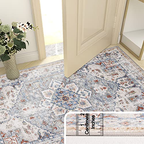 Lbris Washable Area Rug,Non Slip Stain Resistant 3X5 Vintage Beige Area Rug With Rubber Backing, Extra Soft Non Shedding Floor Carpet For Livingroom Bedroom Kitchen,Non Skid Durable Entry Throw Rug #TOP3