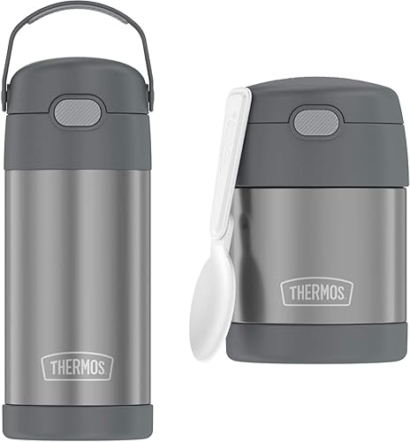 THERMOS FUNTAINER - Botella de 12 onzas, gris y Funtainer - Frasco de 10 onzas para alimentos, color gris