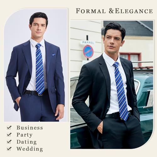 Image of Enlision Mens Ties Stripe Tie and Pocket Square Set Classic Formal Woven Neckties Handkerchief Cufflinks Wedding