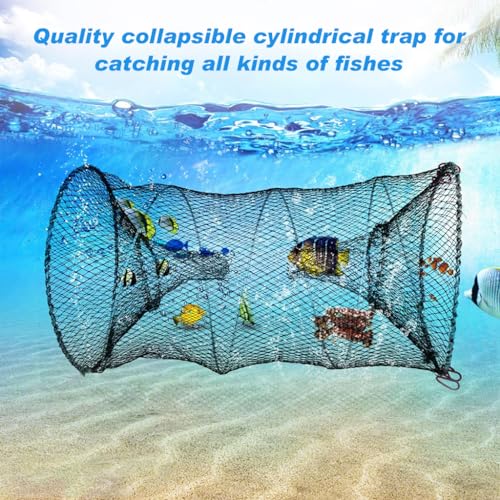 Image of Proberos Fish Net Trap, Crab Trap Foldable Fishing Net Jaal, Cast Fish Traps for Fishing with Nylon Mesh, Umbrella Cage for Shrimp Lobster(40 * 80CM)