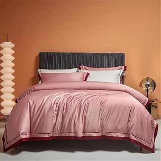n/a 4Pcs Bedding Set Egyptian Cotton Sateen Weave Breathable Silky Soft Duvet Cover Bed Linen (Color : D, Size : Queen size 4Pcs)