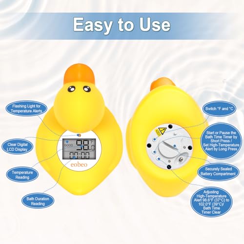Eobeo Termômetro De Banho Duck Baby - Termômetro De Banho De Segurança De Leitura Instantânea Com Al