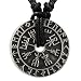 Nordic coin amulet Vegvísir odin triple horn triquetra valknut all in one pewter pendant (Black Adjustable Cord)
