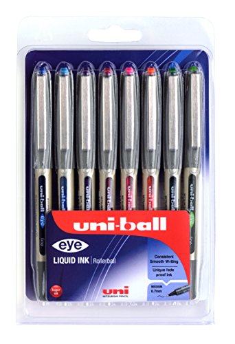 Image of UB-157 Eye Fine Ballpoint Pen - Uni Super Ink in Assorted Colours - 0.7mm Tip (Pack of 8)