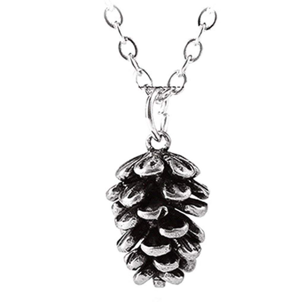 Fashion Simple Pine Cone Plant Pendant Chain Pine Nuts Plant Specimen Necklace Gift,SilverDeft and Professional