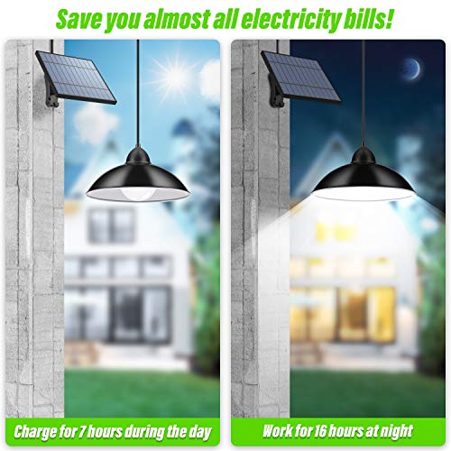 2 Pack Solar Lights Outdoor, Cord LED Solar Shed Lights 32.8FT, Remote Control Pendant Lamp with Adjustable Solar Panel, IP65 Waterproof for Indoor Home Decor Garden Patio Yard-Daylight White - Image 3