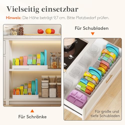 Lifewit Deckelhalter erweiterbar von 25-44 cm, Deckel Organizer aus Kunststoff, Schubladen Organizer Küche für Frischhaltedosendeckel, Aufbewahrungsbox für Deckel mit 8 verstellbaren Trennwänden, Weiß 4
