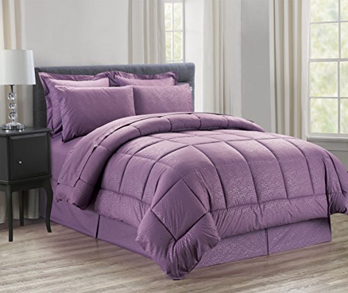 Image of Sweet Home Collection 8 Piece Bed In A Bag with Vine Comforter, Sheet Set, Bed Skirt and Sham Set, Plum, King