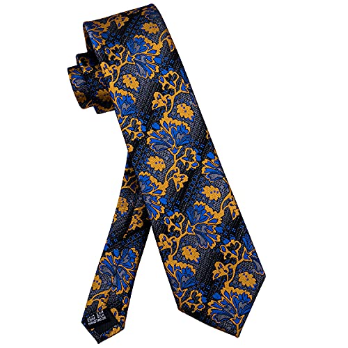Image of YourTies Gold Blue Ties for Men Silk Floral Men's Necktie Woven Jacquard Formal Business Party Wedding Designer