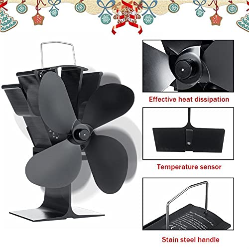 Log-branderventilator 120 ° F Start Silent Heat Powered Wood Fornuis Ventilator 4 Blade Zwart Klein for Gas/Pellet/Hout… - Image 5