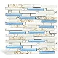 Blujellyfish Beach Style Tile Real Seashell Inside Blue Cream White Brushed Steel Art Mosaic Kitchen Backsplash Bath Decor (Pack of 5 Sheets)