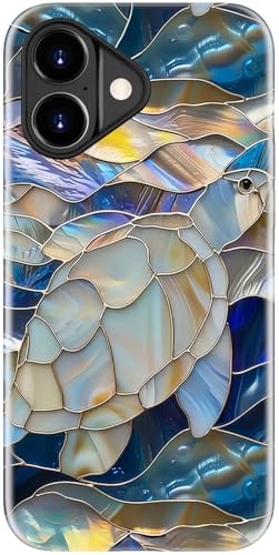 Goodon for iPhone 17 Case Cute - Wireless Charging Compatible - Dual-Layer Hard Shell + Silicone Cover - Protective Phone Case with Trendy Designs for Women - Abstract Sea Turtle