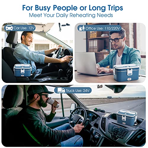 Kabbas Electric Lunch Box Food Heater With Airtight Lid 70W Leakproof Portable Heated Lunch Boxes For Adults Car Truck Work, 12/24V&110V Self Heating Lunch Box With 1.8L Removable Container #TOP2