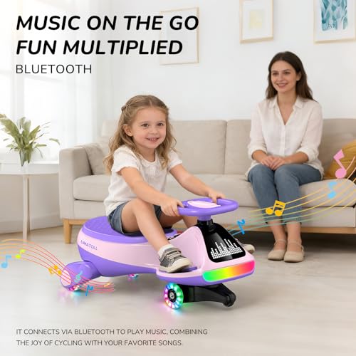 Image of Umatoll 12V Electric Wiggle Car for Kids, Birthday Gifts Toy for Age 3+ | LED Expression Display, 2 in 1 Electric & Manual Riding Modes, RGB Lights, Bluetooth, 2 Speeds, Rechargeable Battery
