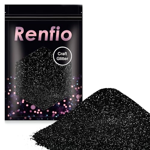 Renfio Ultra Fine Glitter Powder 3.5 oz/100g Metallic Resin Suppies Black Glitter PET Flakes Crafts Sequins 1/128 0.008 0.02mm Epoxy Chips for Tumblers Slime Festival Decoration Gift Nail Art-Black