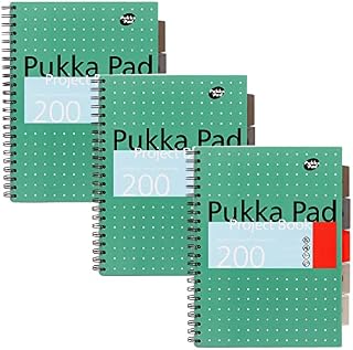 Pukka Pad, 5-Subject A4+ Project Book 3-Pack with Repositionable Dividers - 200 Pages of 80GSM Paper with 8mm Lines and Perforated Edges - Metallic Green  29.7 x 23cm