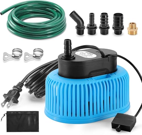 FIDISP Pool Cover Pump Automatic On Off, 850 GPH Automatic Pool Cover Pumps Above Ground With 5 Hose Adapters, 23 FT Drain Hose, 25 FT Power Cord, Water Pump for Draining of Pool Covers, Ponds (Blue)
