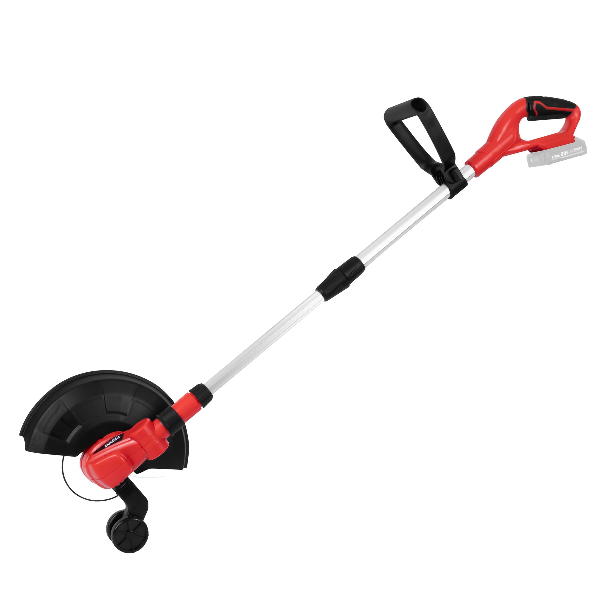 FERM Desbrozadora AX-Power 20 V – Mango telescópico – Rueda guía – Cabezal giratorio – Sin batería ni cargador – Diseño ergonómico – Sistema Tap & Go